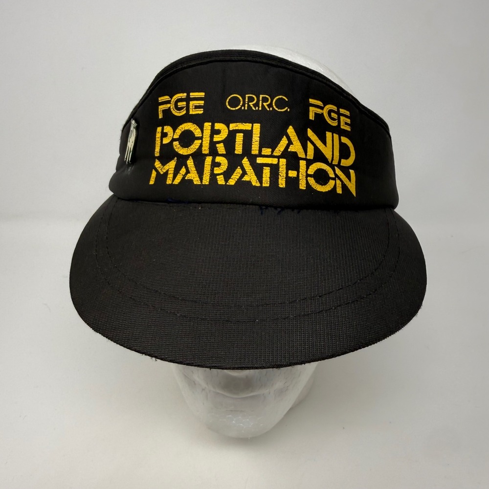 Vintage Portland Marathon Hanes Headwear Sun Visor Black Yellow Sheep Pin‎ Mens